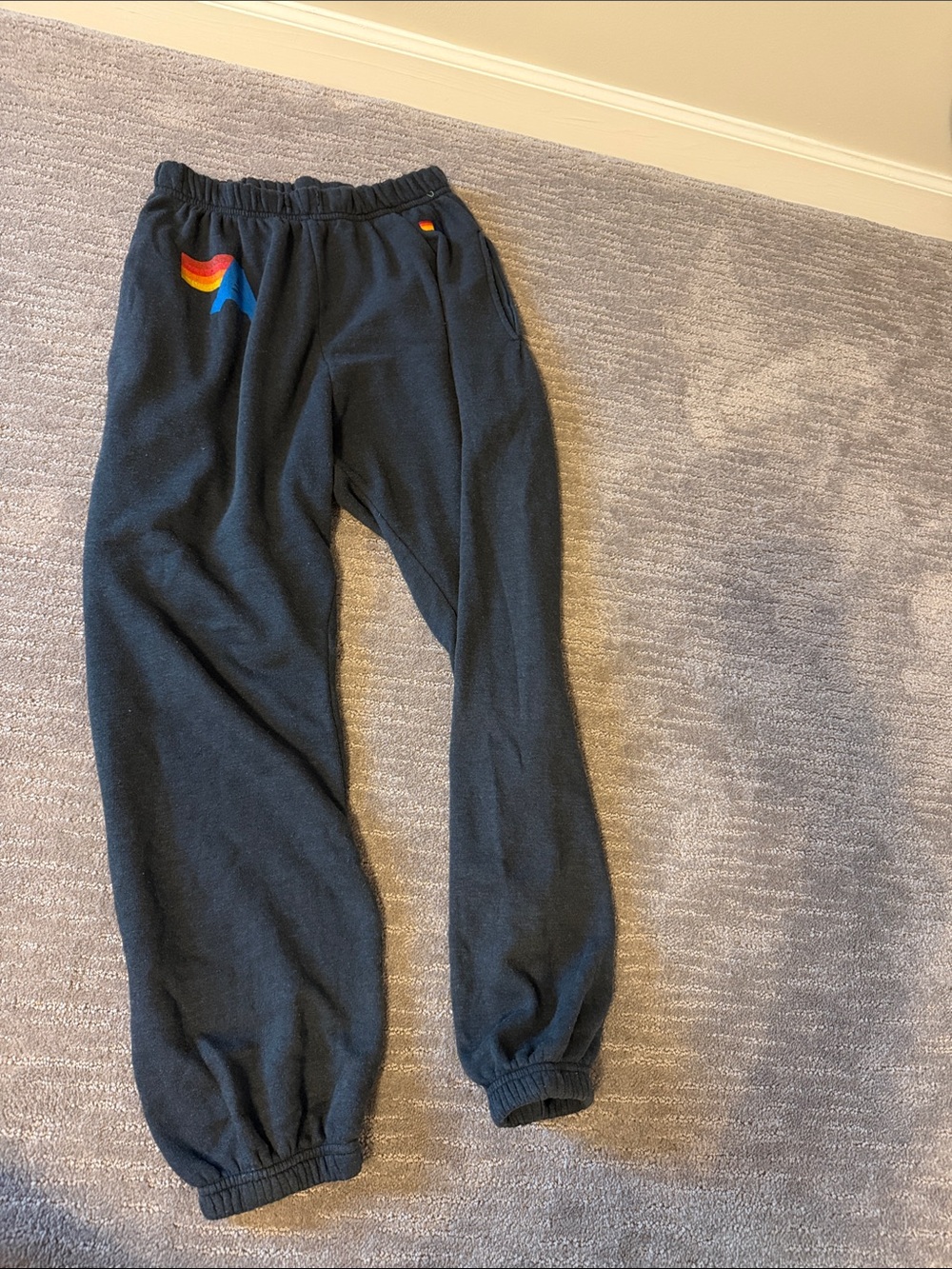 Aviator Nation Black Joggers with Rainbow Stripe Detail